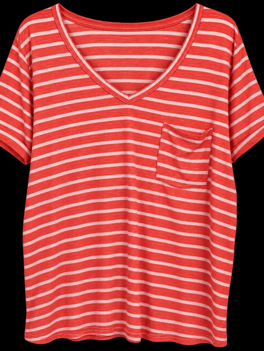 Pilcro Women's Stripe V-Neck Pocket Tee - Orange/Peach